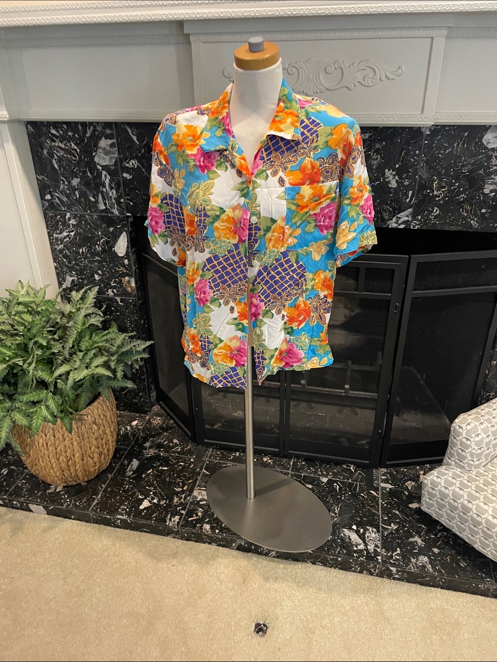 WomansTropical Floral Short-Sleeve Button-Up Shirt - Multicolor